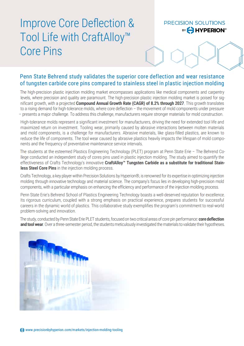 CraftAlloy™ Carbide Core Pins: Improve Core Deflection and Tool Life