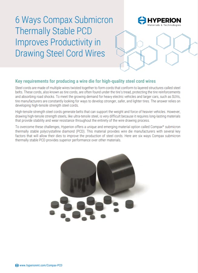 Submicron PCD Blanks Boost Wire Drawing Productivity for High-Strength Steel Cord Wires