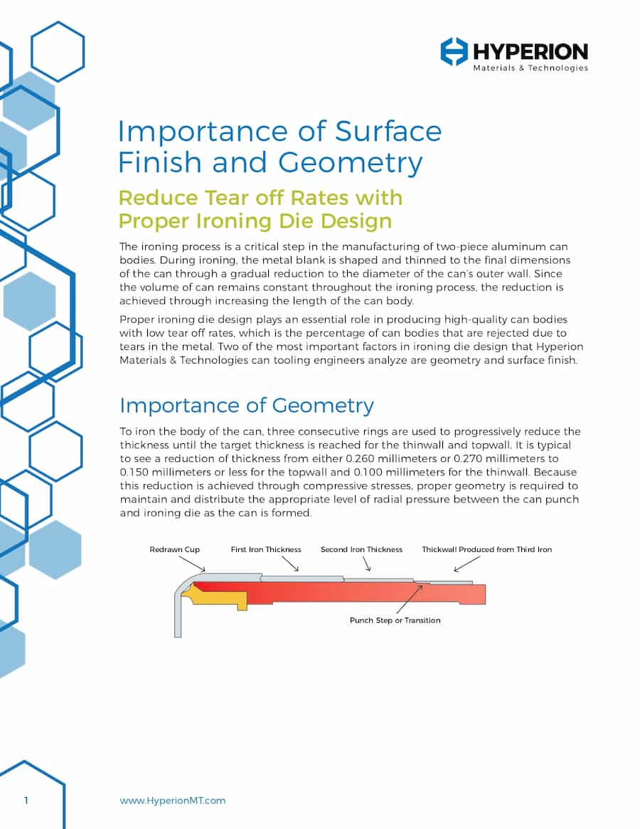 Importance of Surface Finish and Geometry: Reduce Tear off Rates with Proper Ironing Die Design